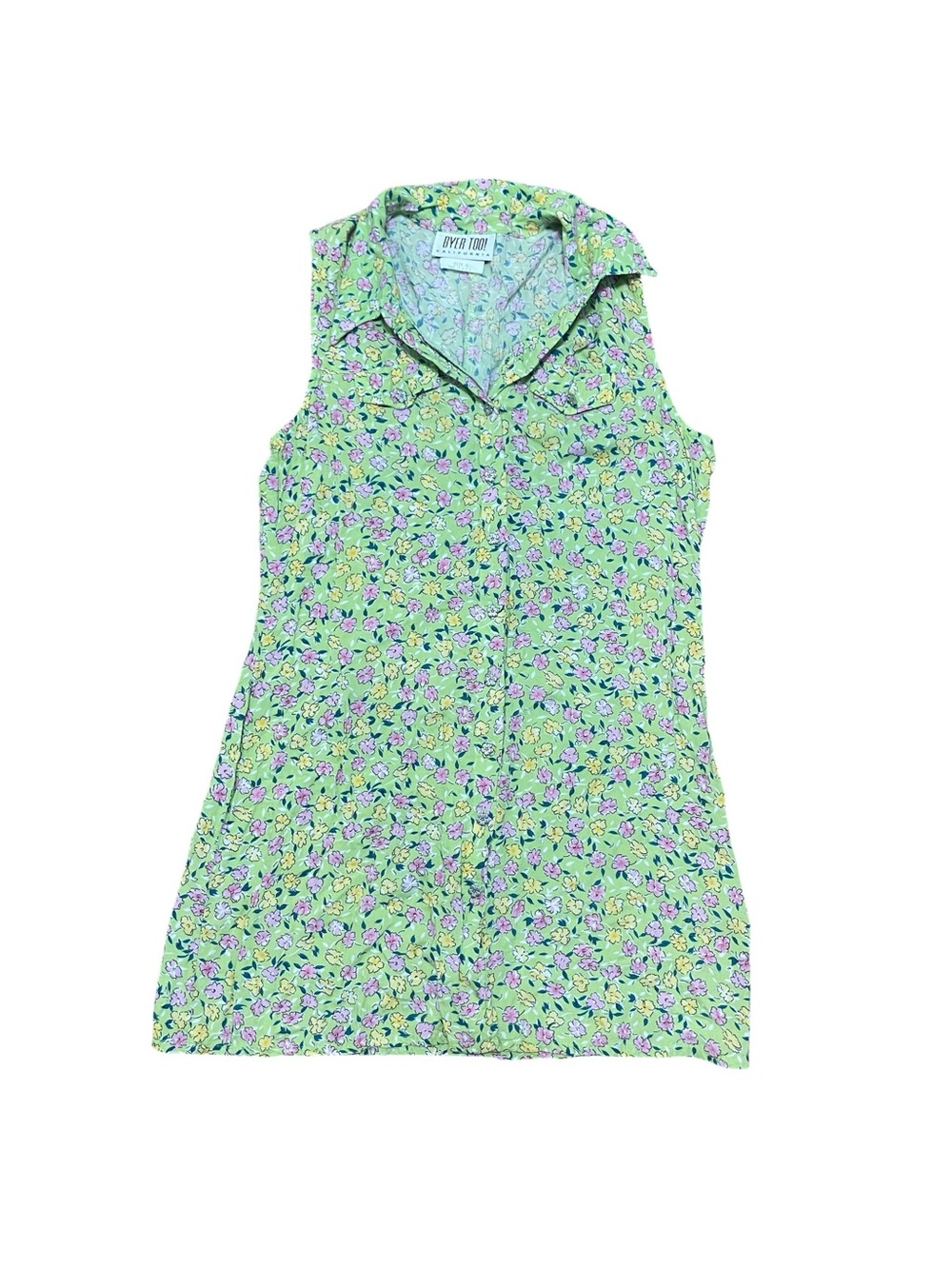 Byer Too California Floral Mini Dress Size 9 Green Boho Cottage Vintage Made USA